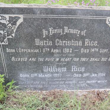 RICE William 1897-1964 &amp; Maria Christina OPPERMAN 1902-1946