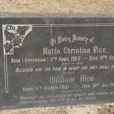 RICE William 1897-1964 &amp; Maria Christina OPPERMAN 1902-1946