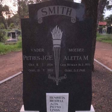 SMITH Petrus J.G.E. 1926-1997 &amp; Aletta M. HUMAN 1925-1968