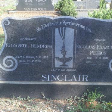 SINCLAIR Nicolaas Franciscus Petrus 1894- &amp; Elizabeth Hendrina V.D. MERWE 1896-1963
