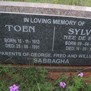 SABBAGHA Toen 1913-1991 &amp; Sylvia DE BEER 1907-1975