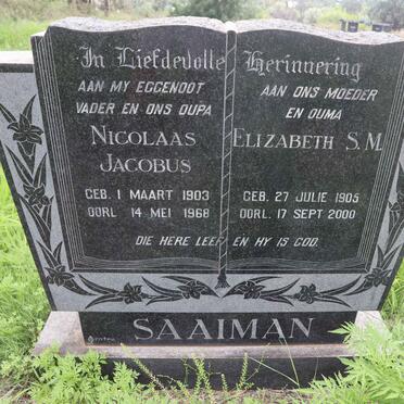 SAAIMAN Nicolaas Jacobus 1903-1968 &amp; Elizabeth S.M. 1905-2000