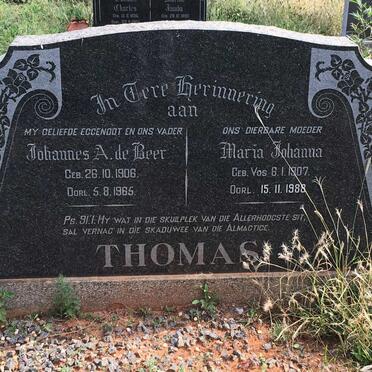 THOMAS Johannes A. de Beer 1906-1965 &amp; Maria Johanna VOS 1907-1988