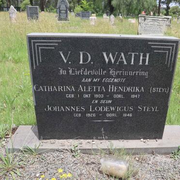 WATH Catharina Aletta Hendrika, v.d. nee STEYL 1903-1947 :: V.D. WATH Johannes Lodewicus Steyl 1926-1946