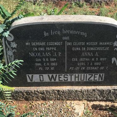 WESTHUIZEN Nicolaas J.P., v.d. 1884-1963 &amp; Anna A. BOTHA 1887-1980