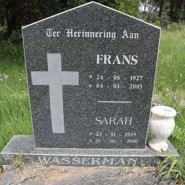 WASSERMAN Frans 1927-2003 &amp; Sarah 1929-2010