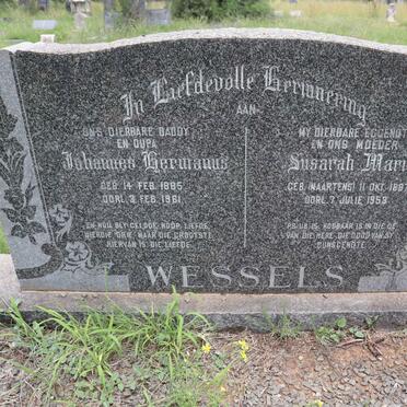WESSELS Johannes Hermanus 1885-1961 &amp; Susarah Maria MAARTENS 1887-1953