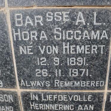 BAR A.L. Hora Siccama nee VON HEMERT 1891-1971