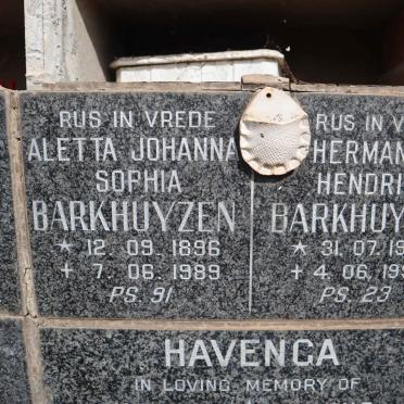BARKHUYZEN Hermanus Hendrik 1903-1990 &amp; Aletta Johanna Sophia 1896-1989