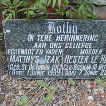 BOTHA Matthys Izak 1913-1999 &amp; Hester le Roux BOSMAN 1910-2003