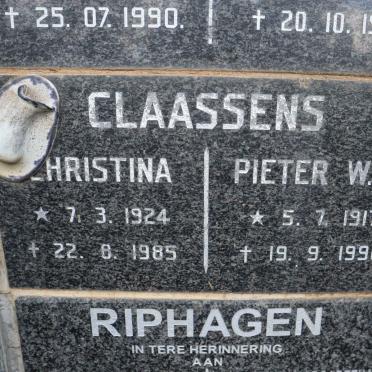 CLAASSENS Pieter W.A. 1917-1990 &amp; Christina 1924-1985