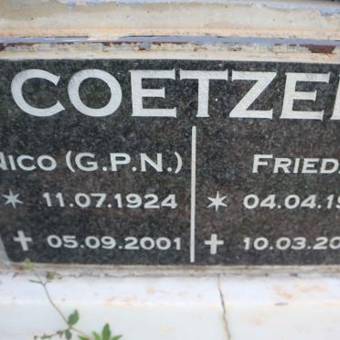 COETZEE G.P.N. 1924-2001 &amp; Frieda 1926-2010