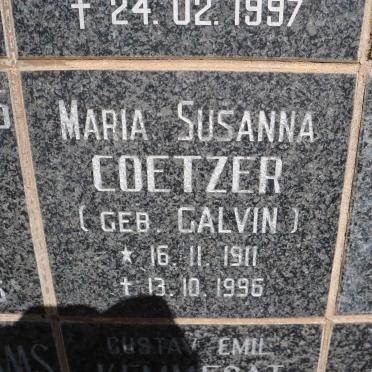 COETZER Maria Susanna nee GALVIN 1911-1996