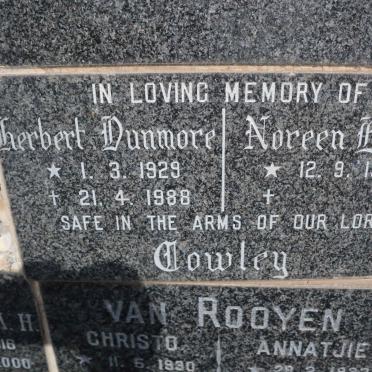 COWLEY Herbert Dunmore 1929-1988 &amp; Noreen Ellen 1949-
