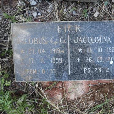 FICK Jacobus C.G. 1919-1999 &amp; Jacobmina C. 1924-2007