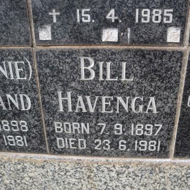 HAVENGA Bill 1897-1981