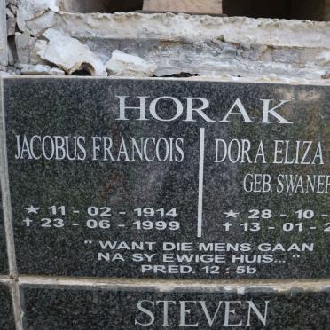 HORAK Jacobus Francois 1914-1999 &amp; Dora Eliza Louise SWANEPOEL 1911-2005