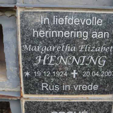HENNING Margaretha Elizabeth 1924-2007