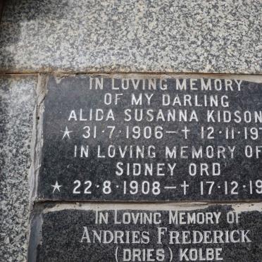 KIDSON Sidney Ord 1908-1998 &amp; Alida Susanna 1906-1978
