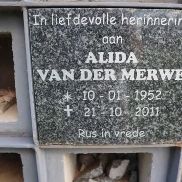 MERWE Alida, van der 1952-2011