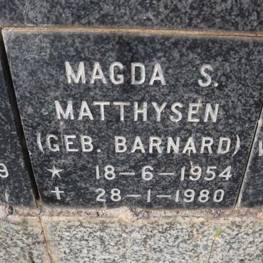 MATTHYSEN Magda S. nee BARNARD 1954-1980