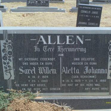 ALLEN Sarel Willem 1924-1983 &amp; Aletta Johanna SCHOEMAN 1929-1990