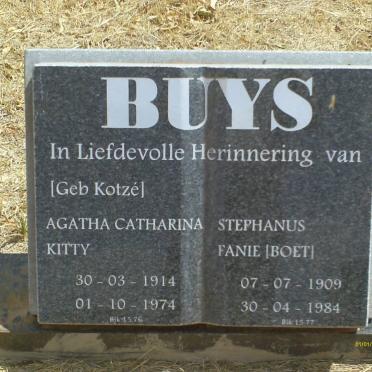 BUYS Stephanus Fanie 1909-1984 &amp; Agatha Catharina 1914-1974