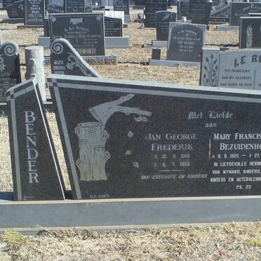BENDER Jan George Frederik 1918-1973 &amp; Mary Francis Ann BEZUIDENHOUT 1925-2004