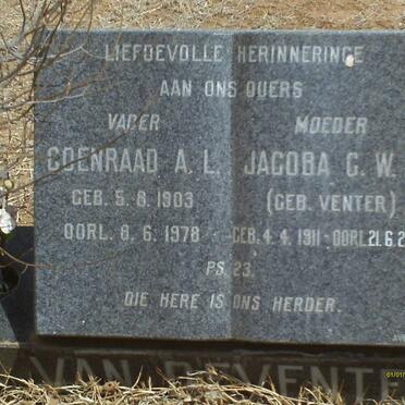 DEVENTER Coenraad A.L., van 1903-1978 &amp; Jacoba G.W.A. VENTER 1911-2007