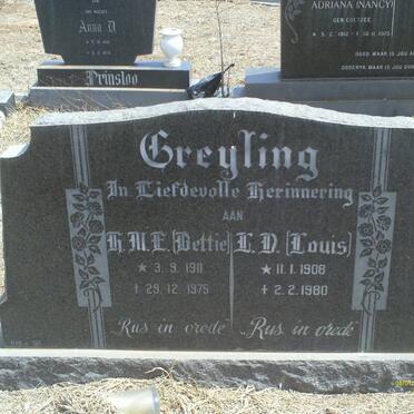 GREYLING L.D. 1908-1980 &amp; H.M.E. 1911-1973