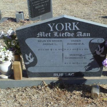 YORK Jannie L. 1855-1972 :: YORK Andrew A. 1919-1974 &amp; Gerbreght E. 1921-2009