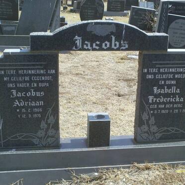 JACOBS Jacobus Adriaan 1906-1975 &amp; Isabella Fredericka VAN DER BERG 1920-2010