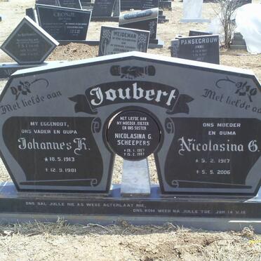 JOUBERT Johannes K. 1913-1981 &amp; Nicolasina G. 1917-2006 :: SCHEEPERS Nicolasina G. 1957-1987