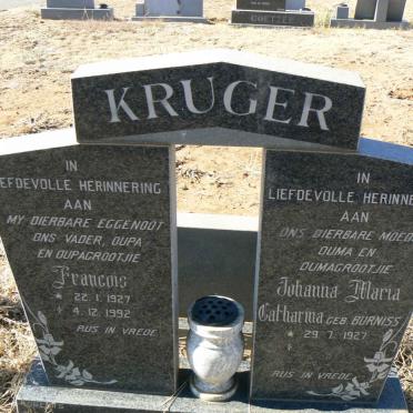 KRUGER Francois 1927-1992 &amp; Johanna Maria Catharina BURNISS 1927-