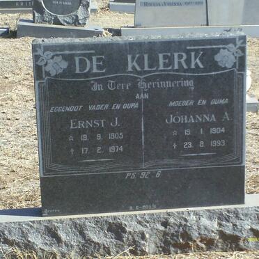 KLERK Ernst J., de 1905-1974 &amp; Johanna A. 1904-1993
