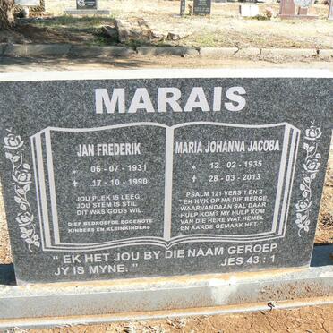 MARAIS Jan Frederik 1931-1990 &amp; Maria Johanna Jacoba 1935-2013