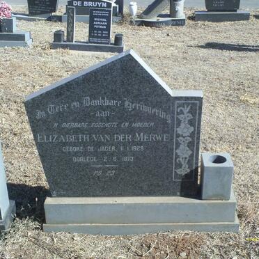 MERWE Elizabeth, van der nee DE JAGER 1929-1973