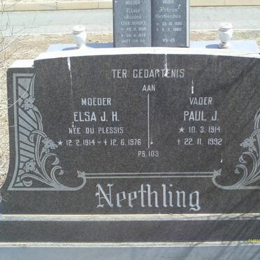 NEETHLING Paul 1914-1992 &amp; Elsa J.H. DU PLESSIS 1914-1976