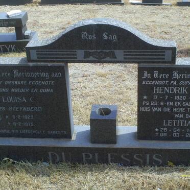 PLESSIS Hendrik Lodewyk, du 1920- &amp; Louisa C. STEYNBERG 1923-1975 :: DU PLESSIS Letitia 1918-2009    