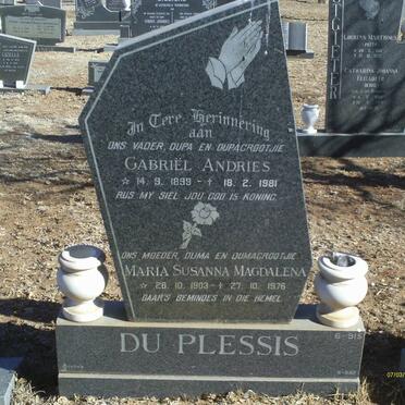 PLESSIS Gabriel Andries, du 1898-1981 &amp; Maria Susanna Magdalena 1903-1976