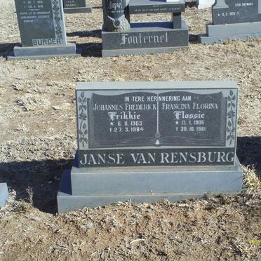 RENSBURG Johannes Frederick, Janse van 1903-1984 &amp; Francina Florina 1905-1981