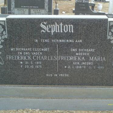 SEPHTON Frederick Charles 1915-1975 &amp; Fredrieka Maria JACOBS 1918-1995