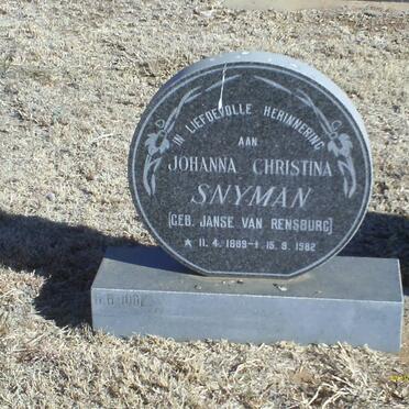 SNYMAN Johanna Christina nee JANSE VAN RENSBURG 1889-1982