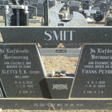 SMIT Frans Petrus 1926-2003 &amp; Aletta E.K. WILLIAMS 1930-1982