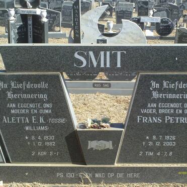 SMIT Frans Petrus 1926-2003 &amp; Aletta E.K. WILLIAMS 1930-1982