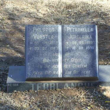 TERBLANCHE Philippus Vorster 1908-1987 &amp; Petronella Jurgerina 1907-1990