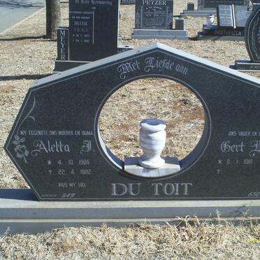 TOIT Gert D., du 1910- &amp; Aletta J. 1906-1982