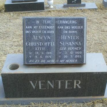 VENTER Alwyn Christoffel 1919-1975 &amp; Hester Susanna VERWEY 1920-1993