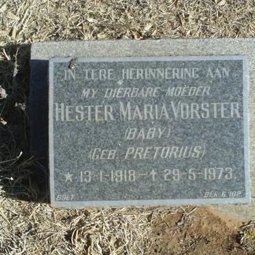 VORSTER Hester Maria nee PRETORIUS 1918-1973