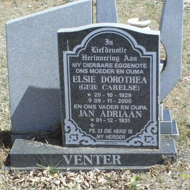 VENTER Jan Adriaan 1931- &amp; Elsie DOROTHEA nee CARELSE 1929-2000